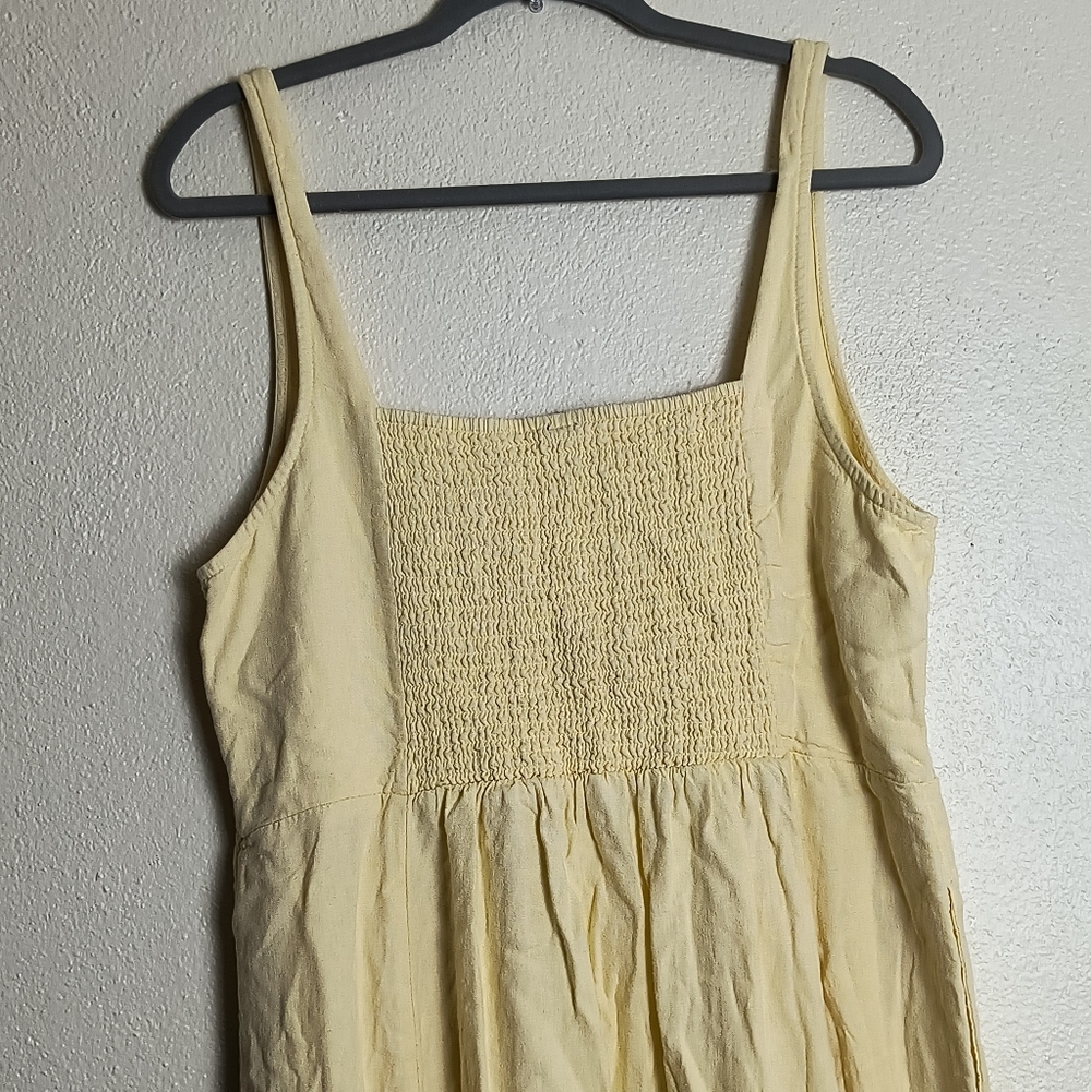 Old Navy XL Tall Light Yellow Fit & Flare Midi Dress Linen Blend V-Neck - Picture 8 of 13